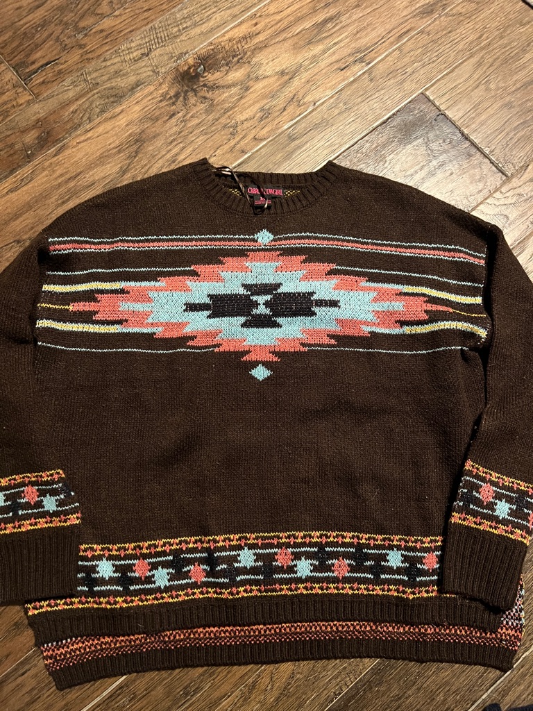 Rock & Roll Cowgirl Aztec Pattern Crewneck Sweater - Medium
